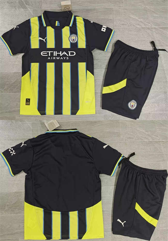 Youth Manchester City Custom Black/Yellow Soccer Jersey Suit